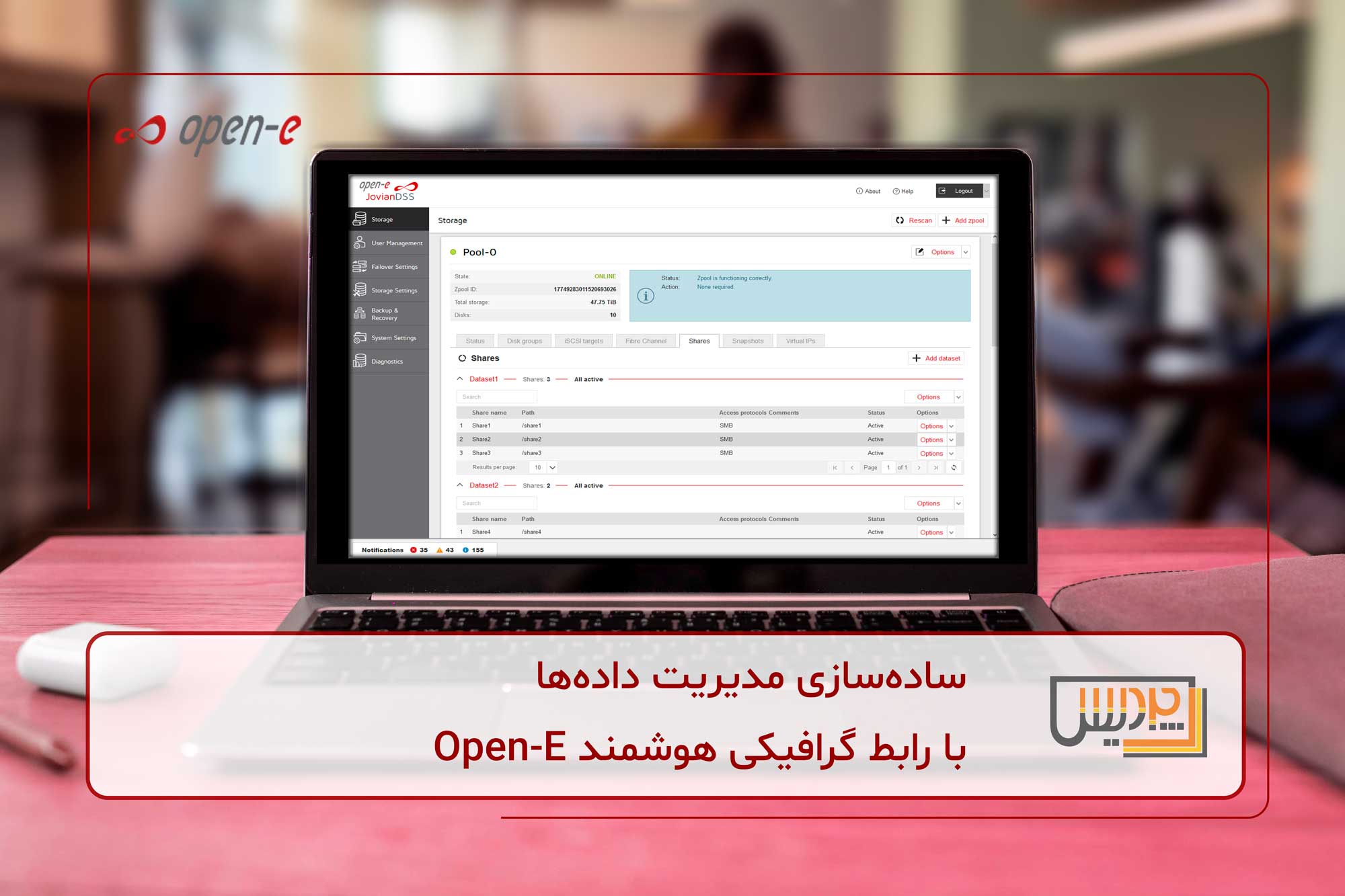 سادهسازی مدیریت دادهها با رابط گرافیکی هوشمند Open-E
