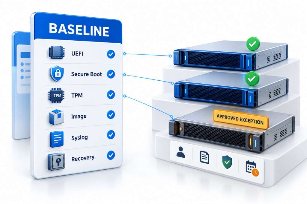 تطبیق Hostها با Baseline امنیتی و مدیریت Exception مصوب با مالک، مستندات و تاریخ پایان